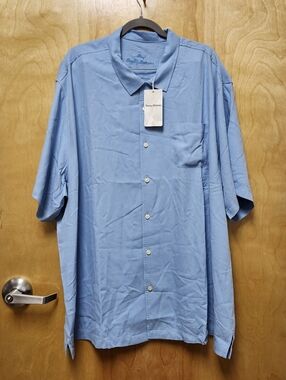 Tommy Bahama Shirt 3 XLB 100% silk Blue Hawaian Herringbone 5557 Breaker NWT